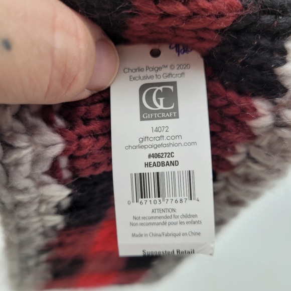 CHARLIE PAIGE | buffalo plaid knit plush sherpa winter headband - Picture 5 of 5
